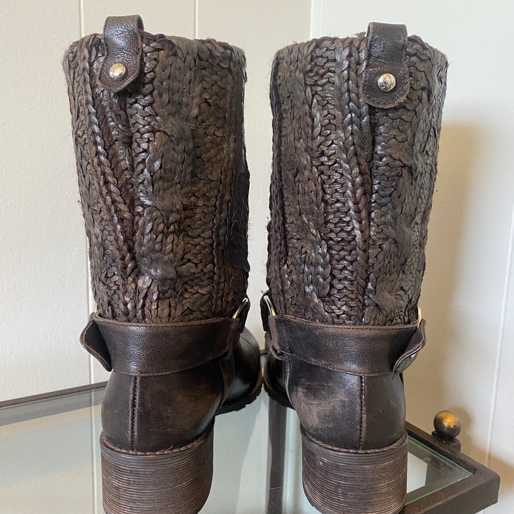 Stuart Weitzman Pimlico Womens Brown Lacquered Knit Mid Calf Boots - Picture 4 of 6